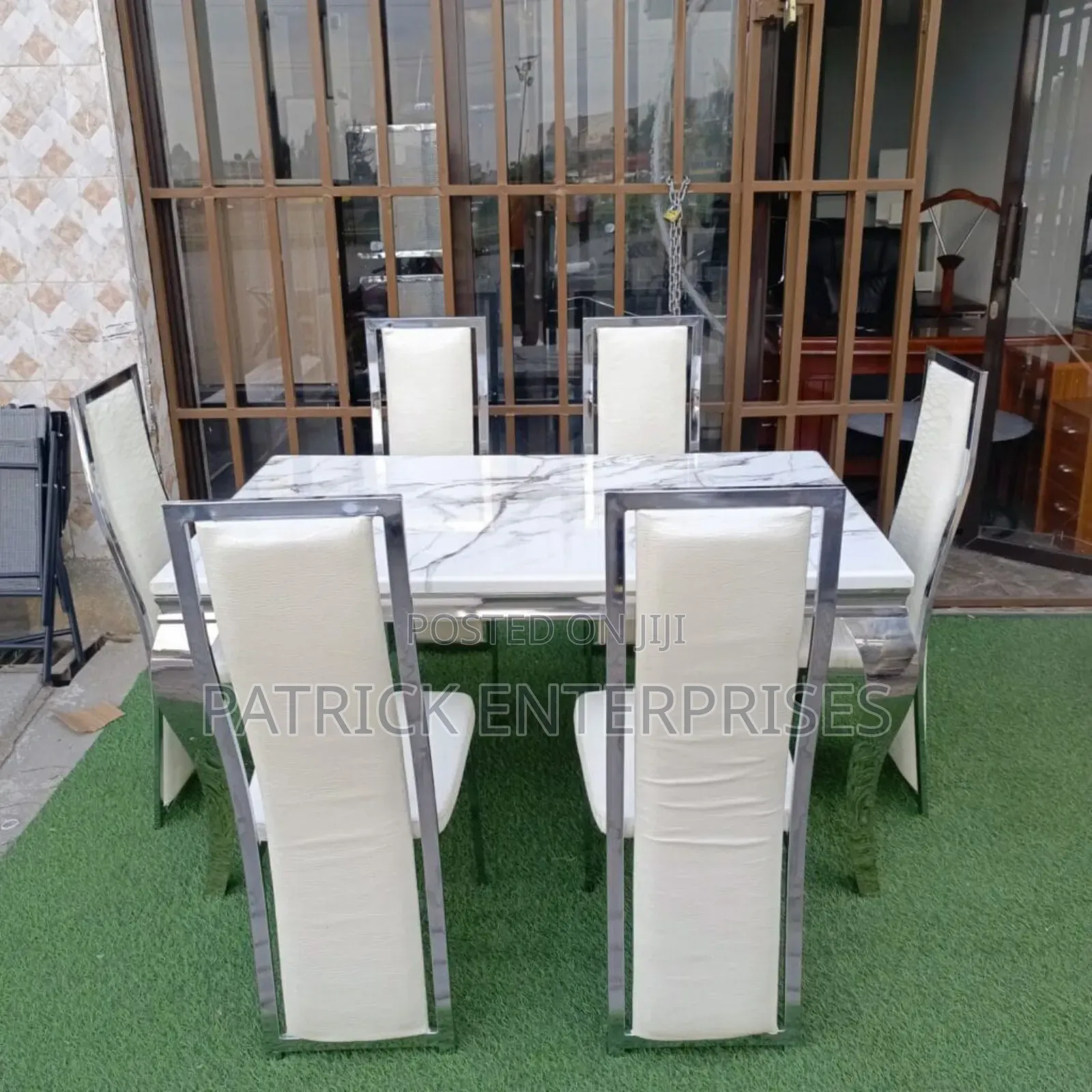 Imported Modern Marble Dining Table 6 Seater Silver