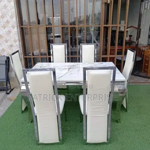 Imported Modern Marble Dining Table 6 Seater Silver