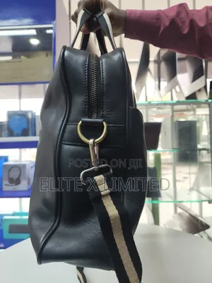 Bally Navy Blue Leather Laptop Bag/ Briefcase