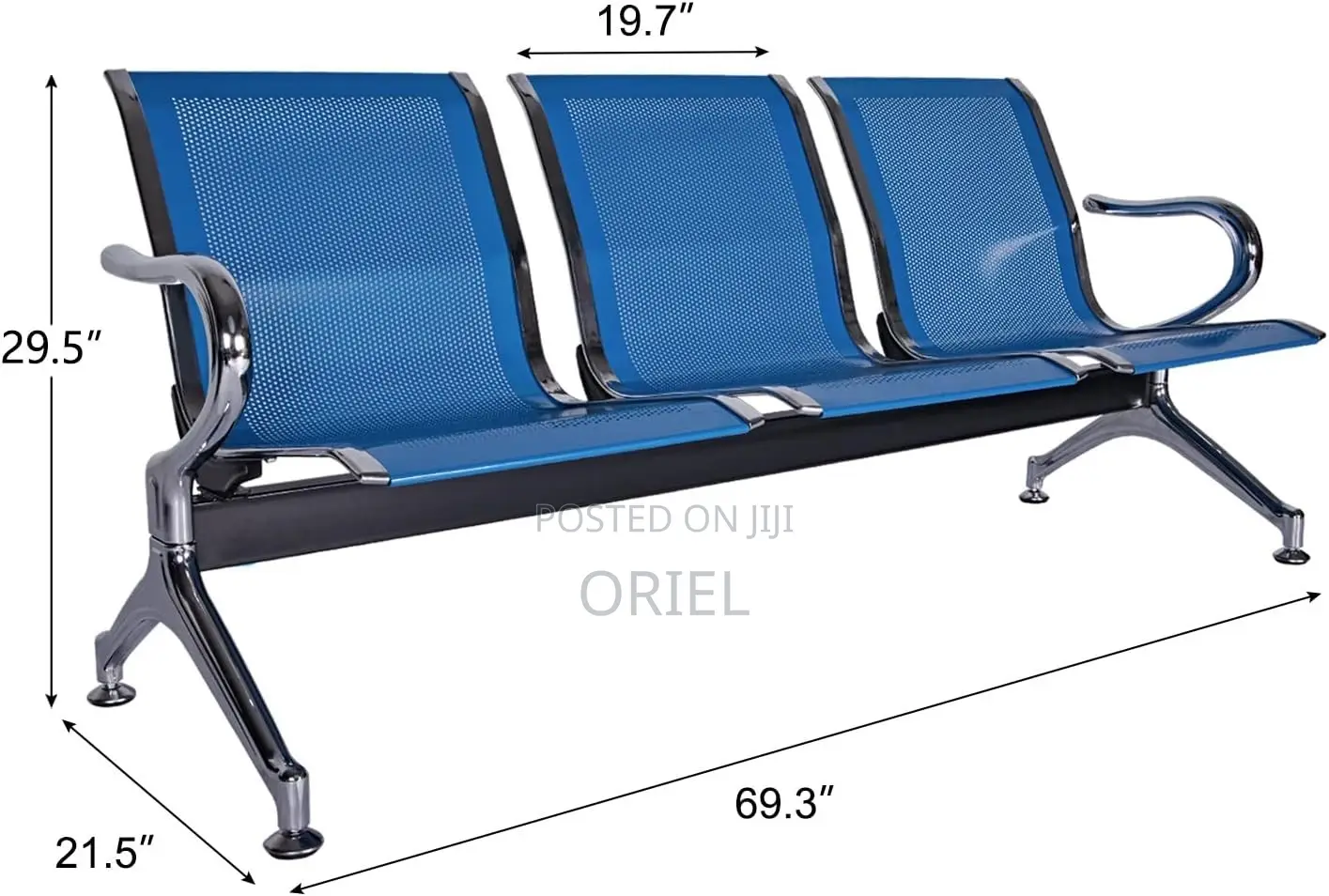 Office Bench : Linked Blue 3-Seater Office Bench