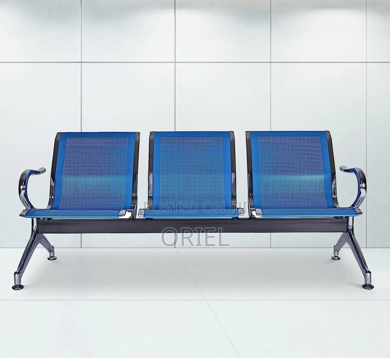 Office Bench : Linked Blue 3-Seater Office Bench