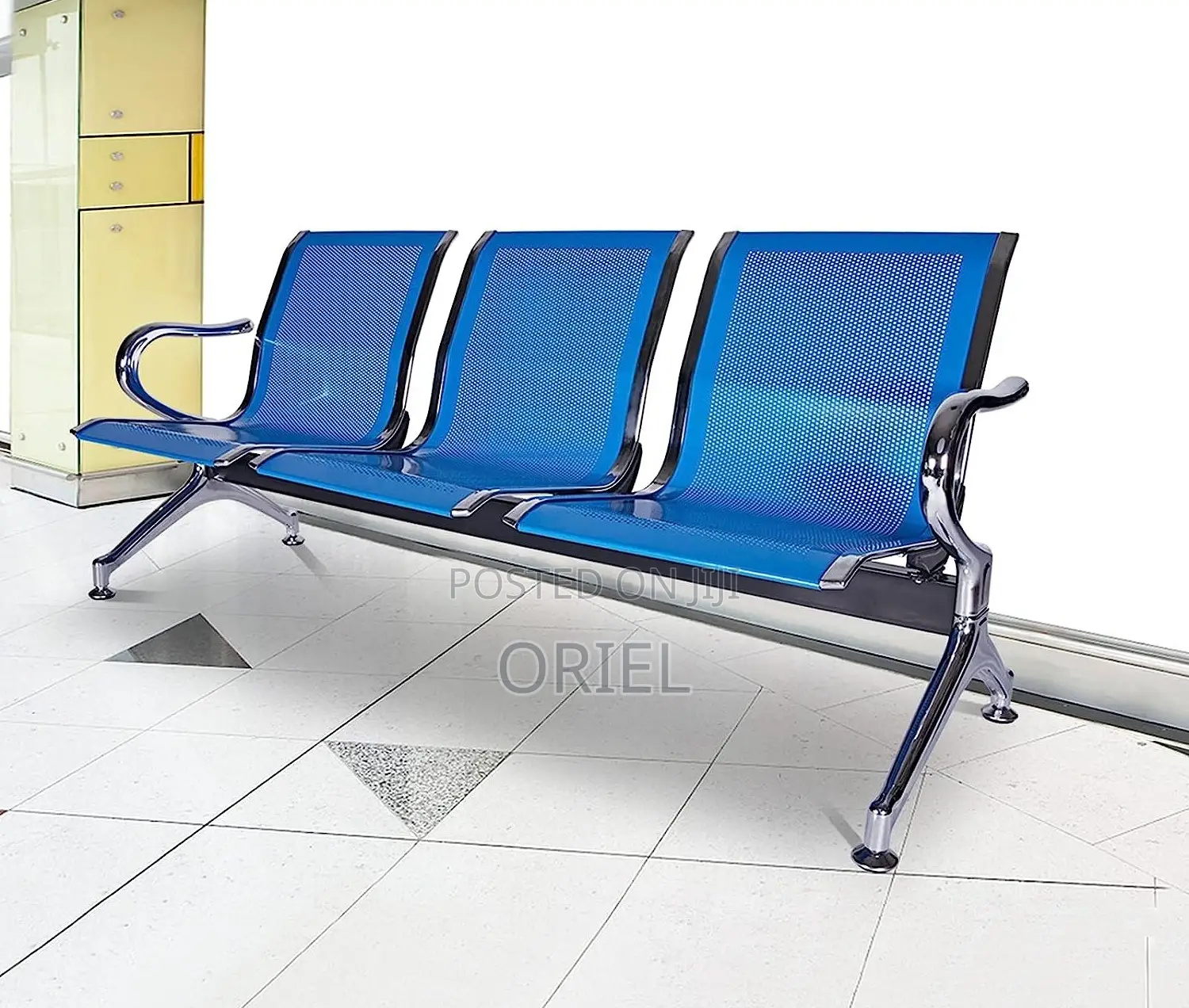 Office Bench : Linked Blue 3-Seater Office Bench
