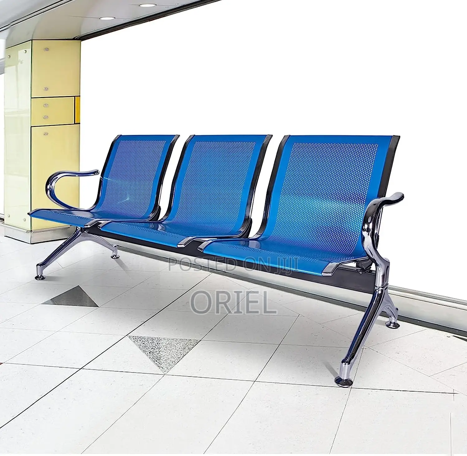 Office Bench : Linked Blue 3-Seater Office Bench