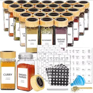 29pcs Set Storage Spice Jar With Bamboo Lid Funnel,Labels,Pen Stickers