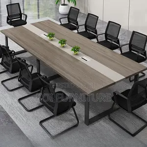 Office Table : Modern Meeting Room Table Featuring a Wood-Grain Top,