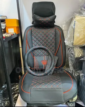Black Red Stitched 5 Seater Seat Covers Pu Leather for Front Rear Seat