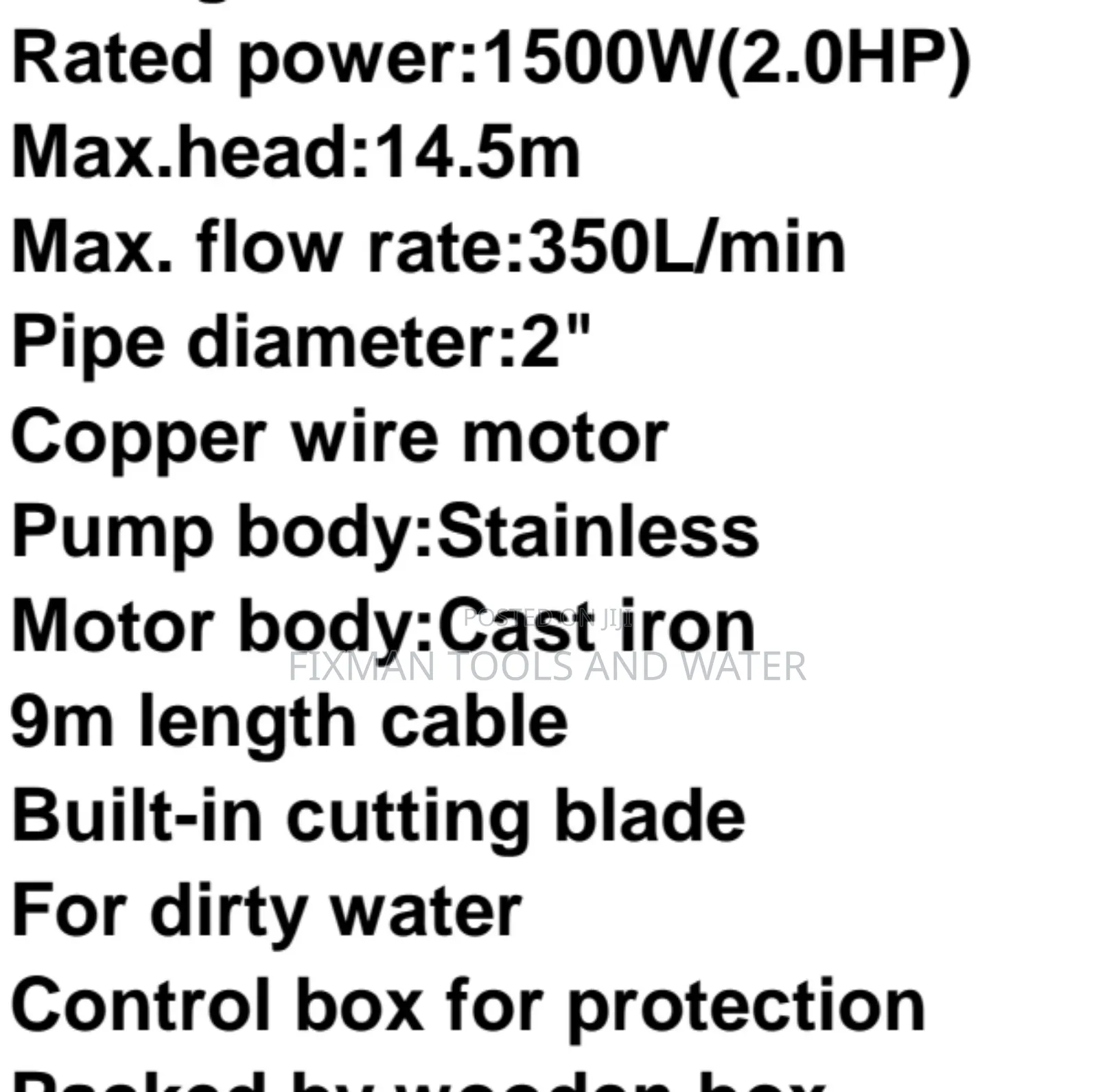 Total Sewage Drainage Pump 2 Hp 2" Pipe 1500 Watts