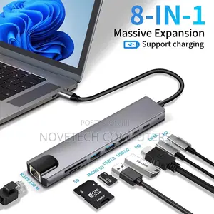 8 In 1 Usb C Hub Type C To 4k Hdtv Adapter With Rj45 Sdtf Card Reader