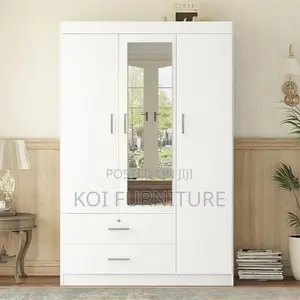 Home Wardrobe : 3-Door Wardrobe in White With Mirror and Doors