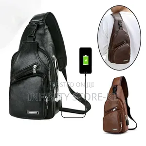 Fashion Men Chest Bag Pu Leather Usb Charging