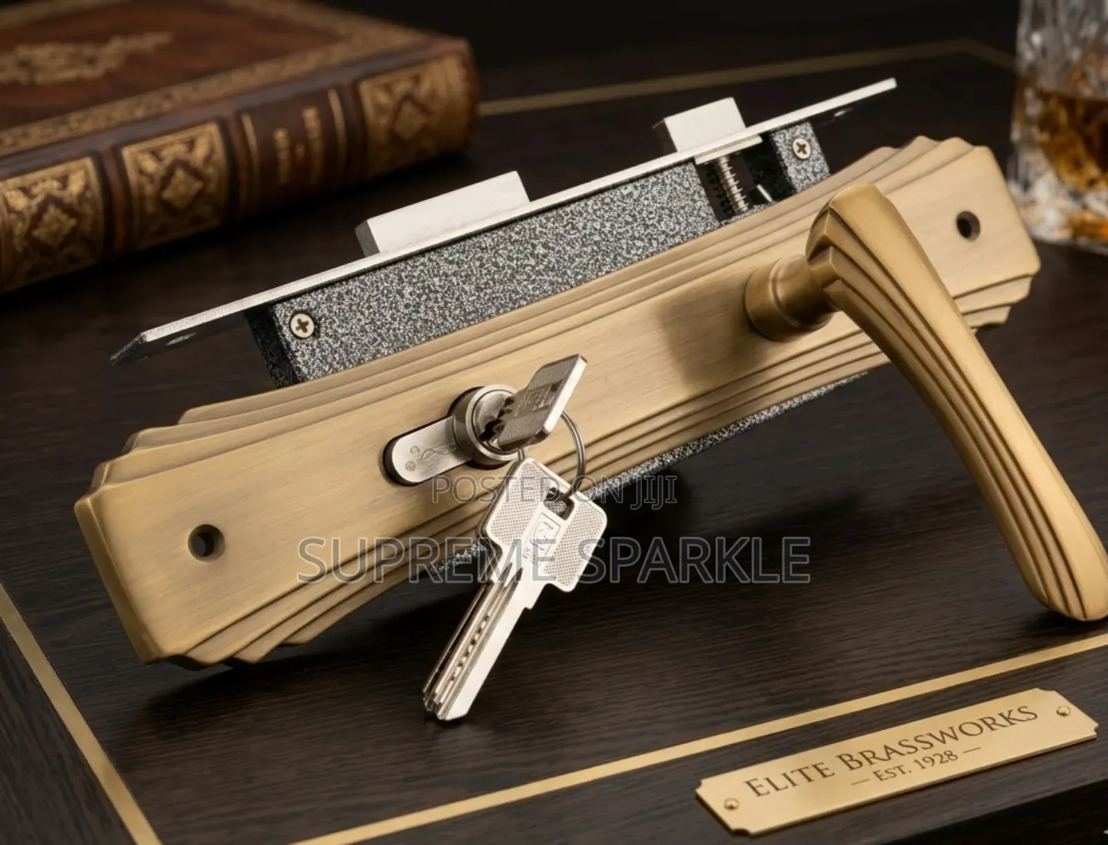 GJS Brass-Finished Mortice Lock Set.