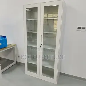 Office Cabinet; 2 Doors Gray Cabinet With Front Glass