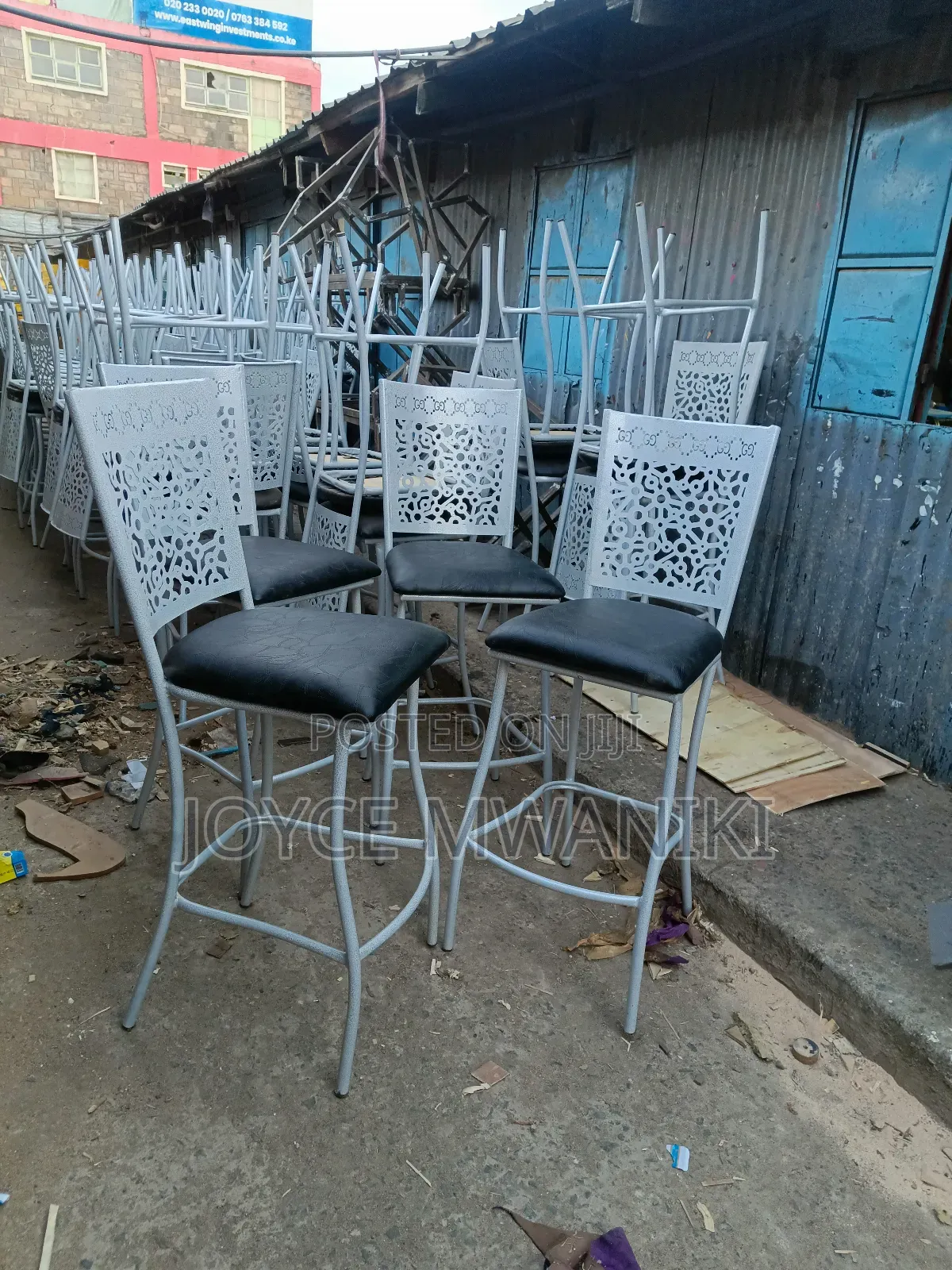 High Bar Chairs, Powder Coated White Frame