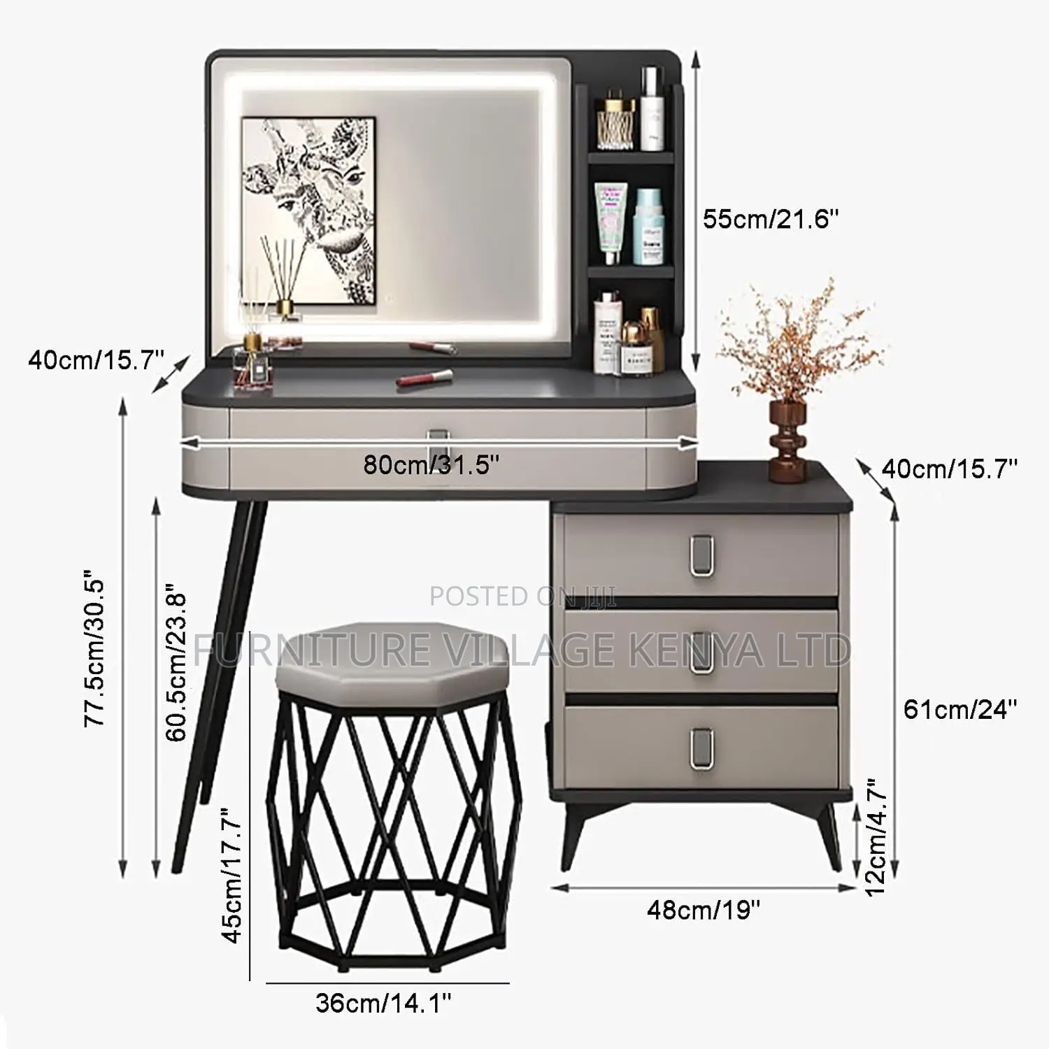 Dressing Table; Modern Vanity Desk With Led Mirror
