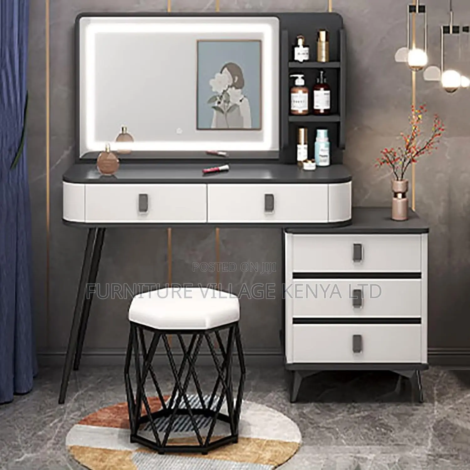 Dressing Table; Modern Vanity Desk With Led Mirror