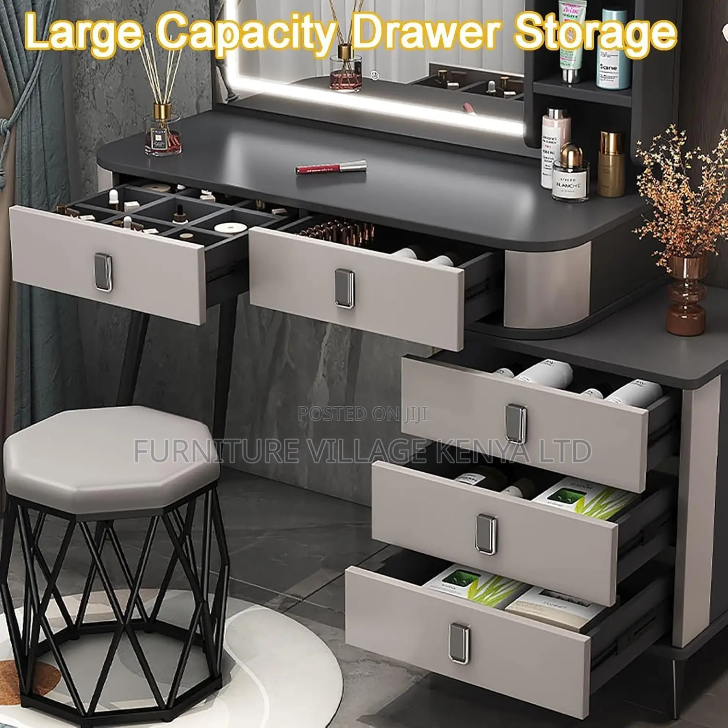 Dressing Table; Modern Vanity Desk With Led Mirror