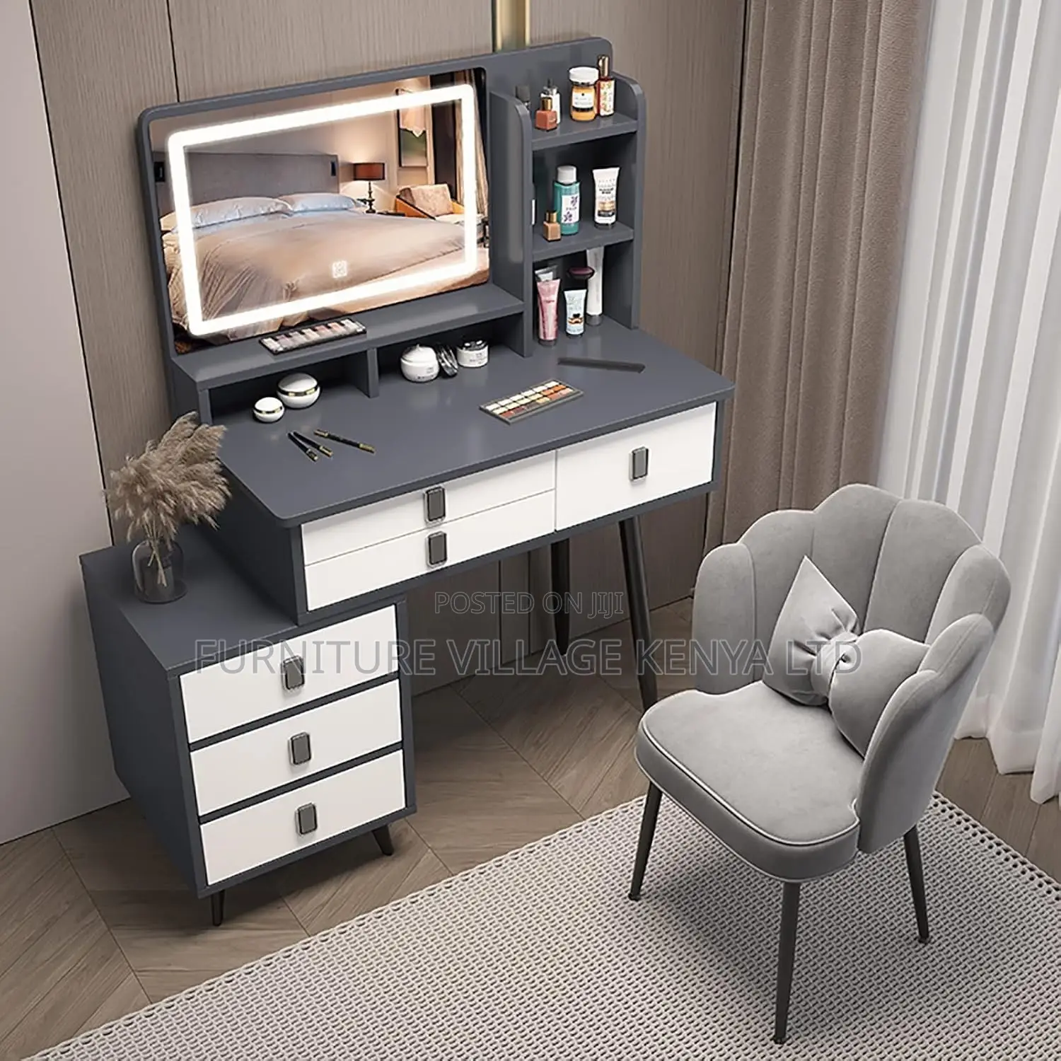 Dressing Table; Modern Vanity Desk With Led Mirror