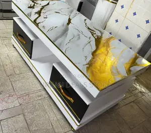 Executive White Coffee Table With Gold Marble-Pattern Top