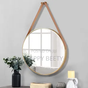 *Nordic Wall Hanging Room Round Vanity Mirror With Leather Strap*