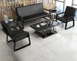 Waiting Sofa : 5-Seater Leather Padded Reception Sofa-Set