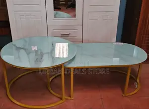 2 in 1 Marble Nesting Coffee Table (Glass Effect) White