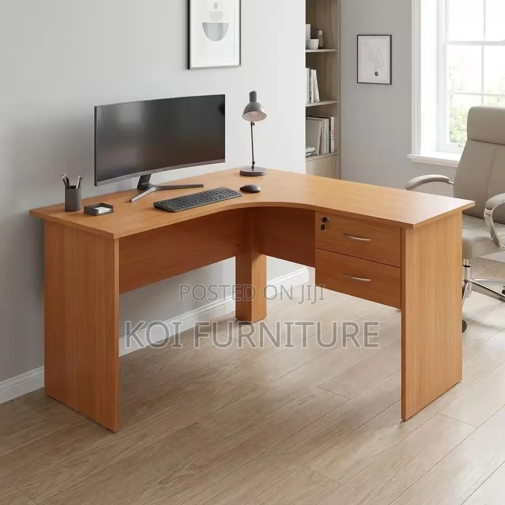Office Desk; Curved Brown Home Office Study Desk