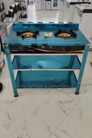 Heavy Duty Rebune Double Burner Standing Gas Stove With Shelves