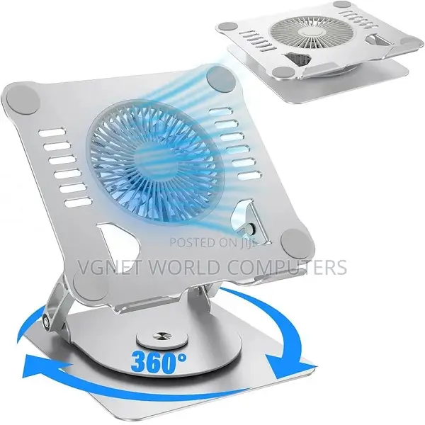 Metallic Rotating Laptop Stand With Cooling Fan Adjustable Height