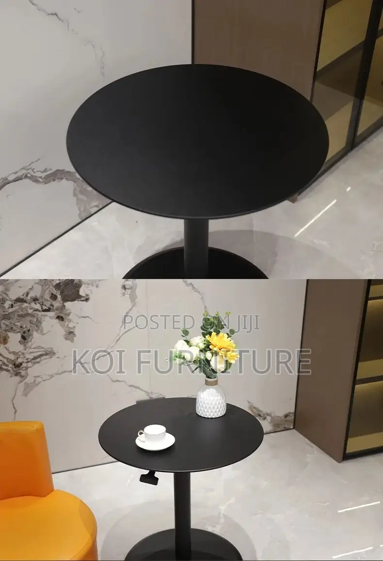 Coffee Table; Black Height Adjustable Home Office Round Coffee Table