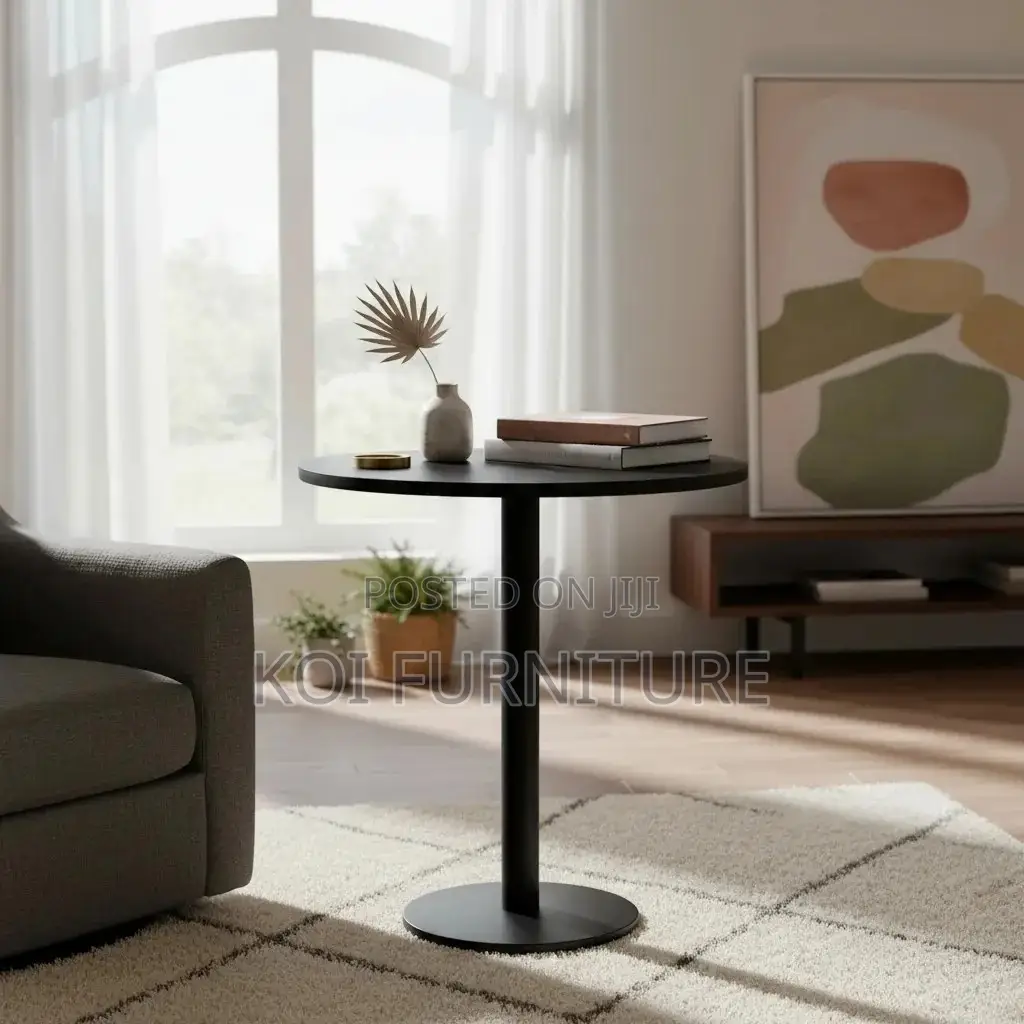 Coffee Table; Black Height Adjustable Home Office Round Coffee Table