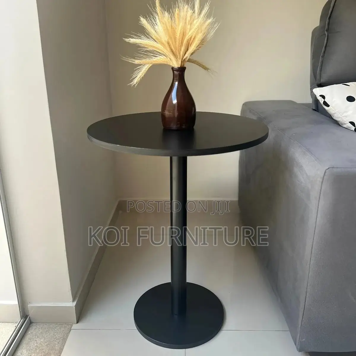 Coffee Table; Black Height Adjustable Home Office Round Coffee Table