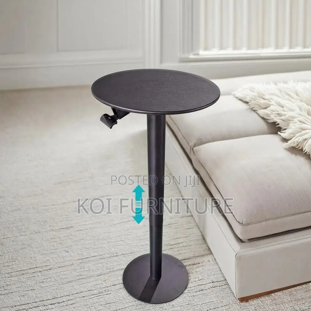 Coffee Table; Black Height Adjustable Home Office Round Coffee Table