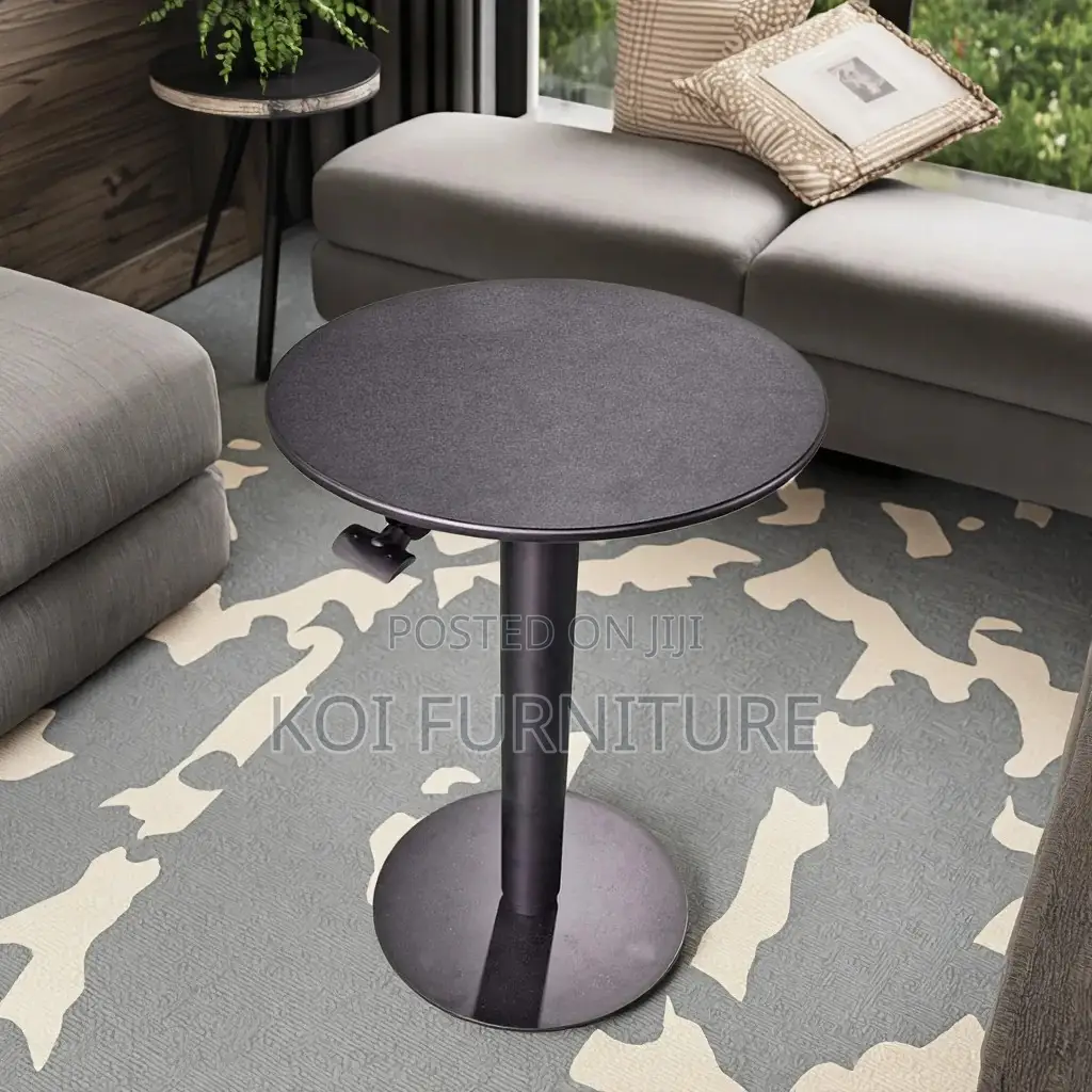 Coffee Table; Black Height Adjustable Home Office Round Coffee Table