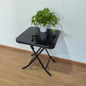 Foldable Table;Black Square Glass Foldable And Portable Dining Table