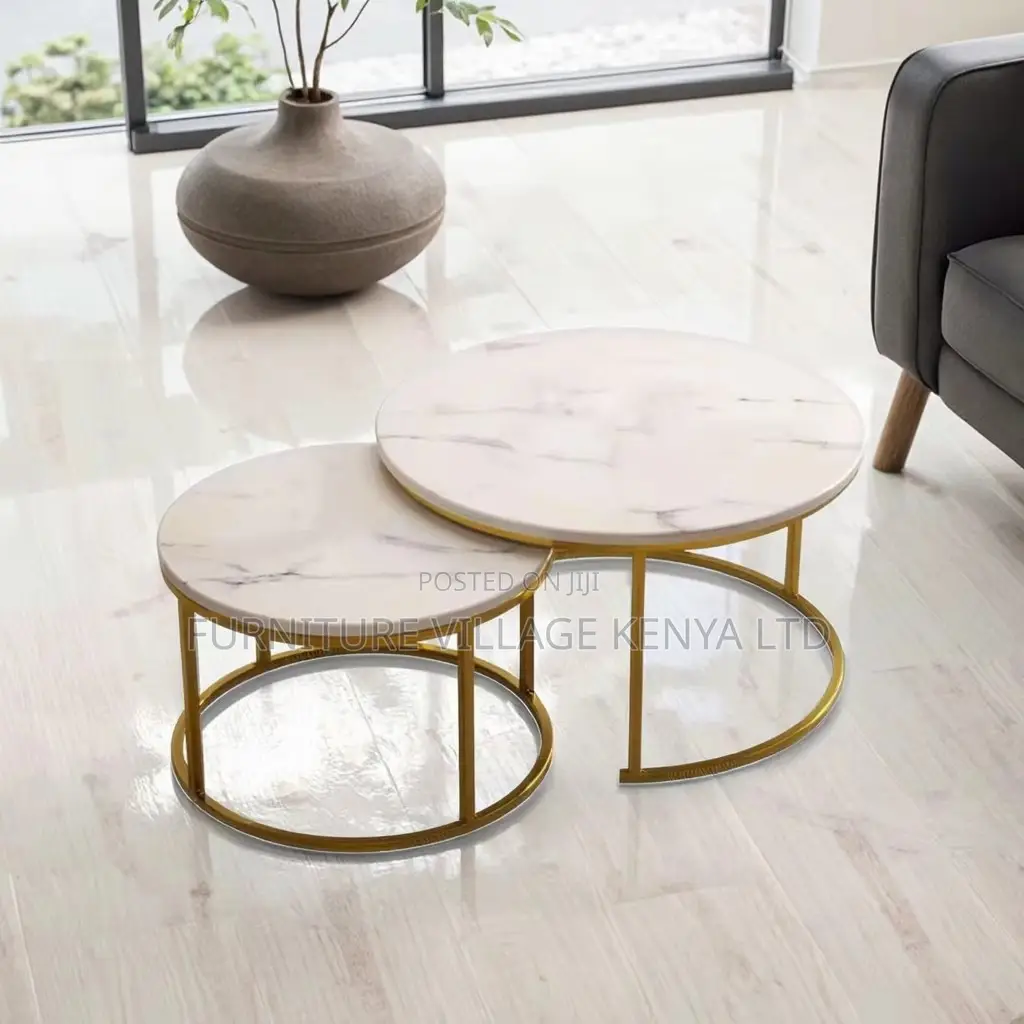 Coffee Table; Marble Round Nesting Coffee Table
