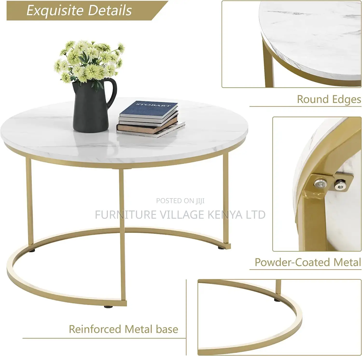 Coffee Table; Marble Round Nesting Coffee Table
