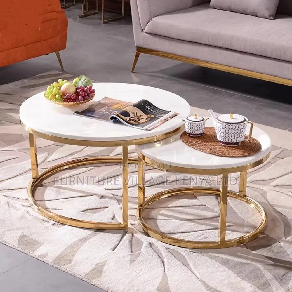 Coffee Table; Marble Round Nesting Coffee Table