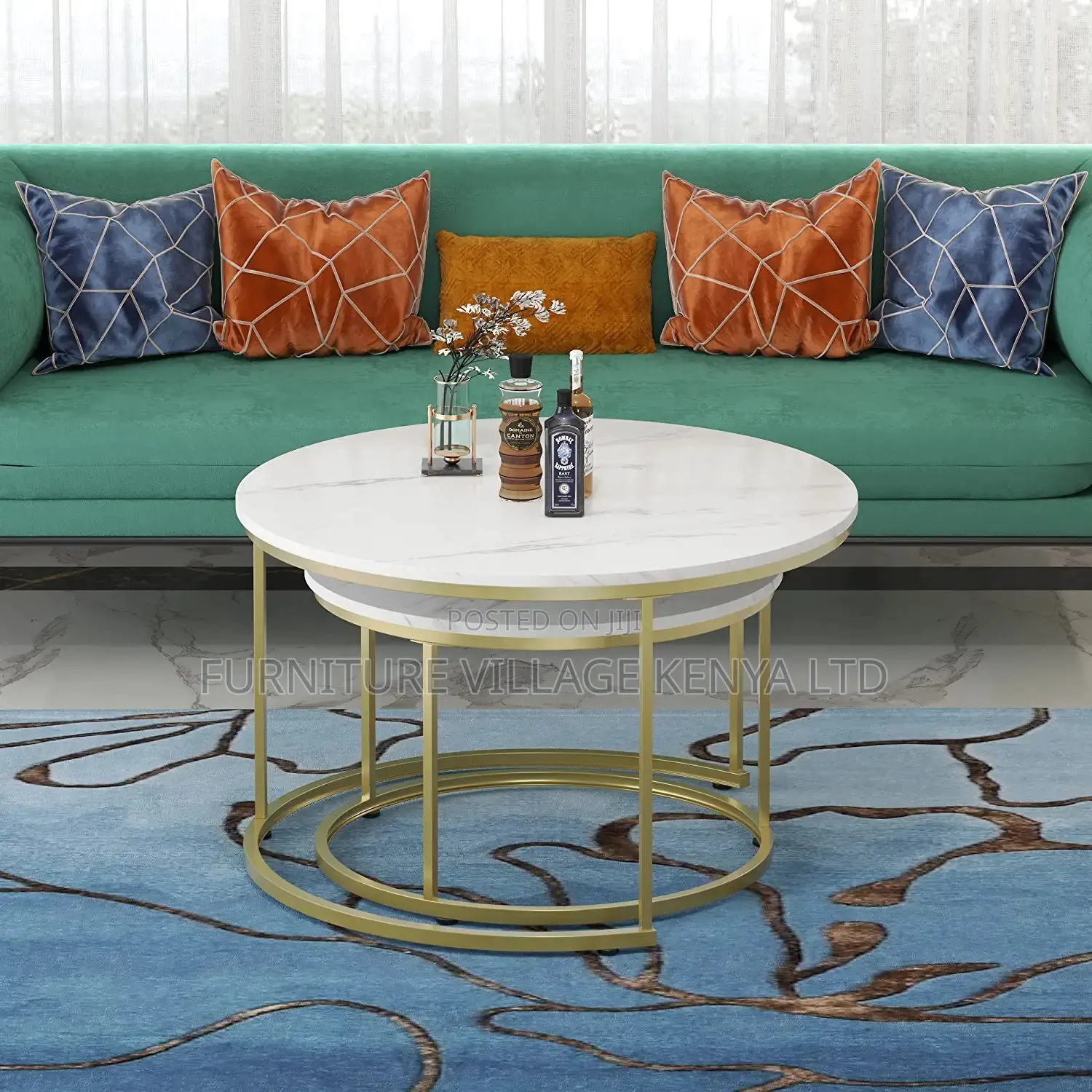 Coffee Table; Marble Round Nesting Coffee Table