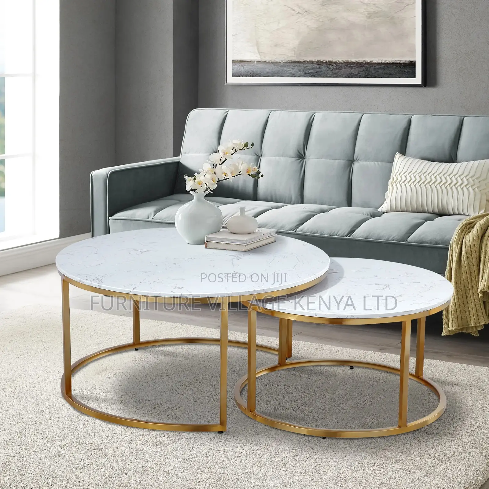 Coffee Table; Marble Round Nesting Coffee Table