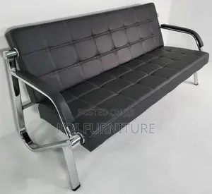 Office Sofa : 5-Seater Black Leather Office Lounge Sofa
