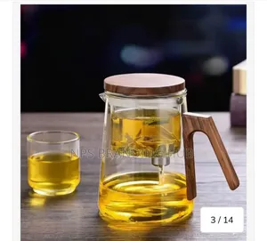 Glass Teapot With A Wooden Handle And Lid Hp