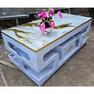 Executive White Coffee Table With Marble Topping