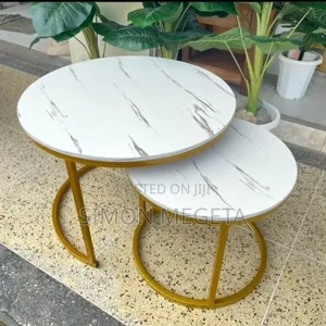 White Nesting Coffee Table Marble Effect (Mdf)