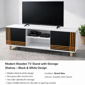 Modern Wooden Tv Stand With Storage Shelves – Black White Design
