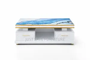 Modern Luxury Marble-Top Tv Stand / Coffee Table – White Gold Finish