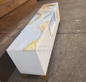 5.5 Fts  White Executive Tv Stand With Marble Top
