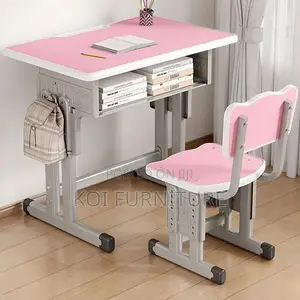 Home Desks; Cute Gray Adjustable Home Schooling Desk Chair Set