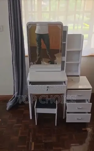All White Dressing Table:, Sliding Mirror