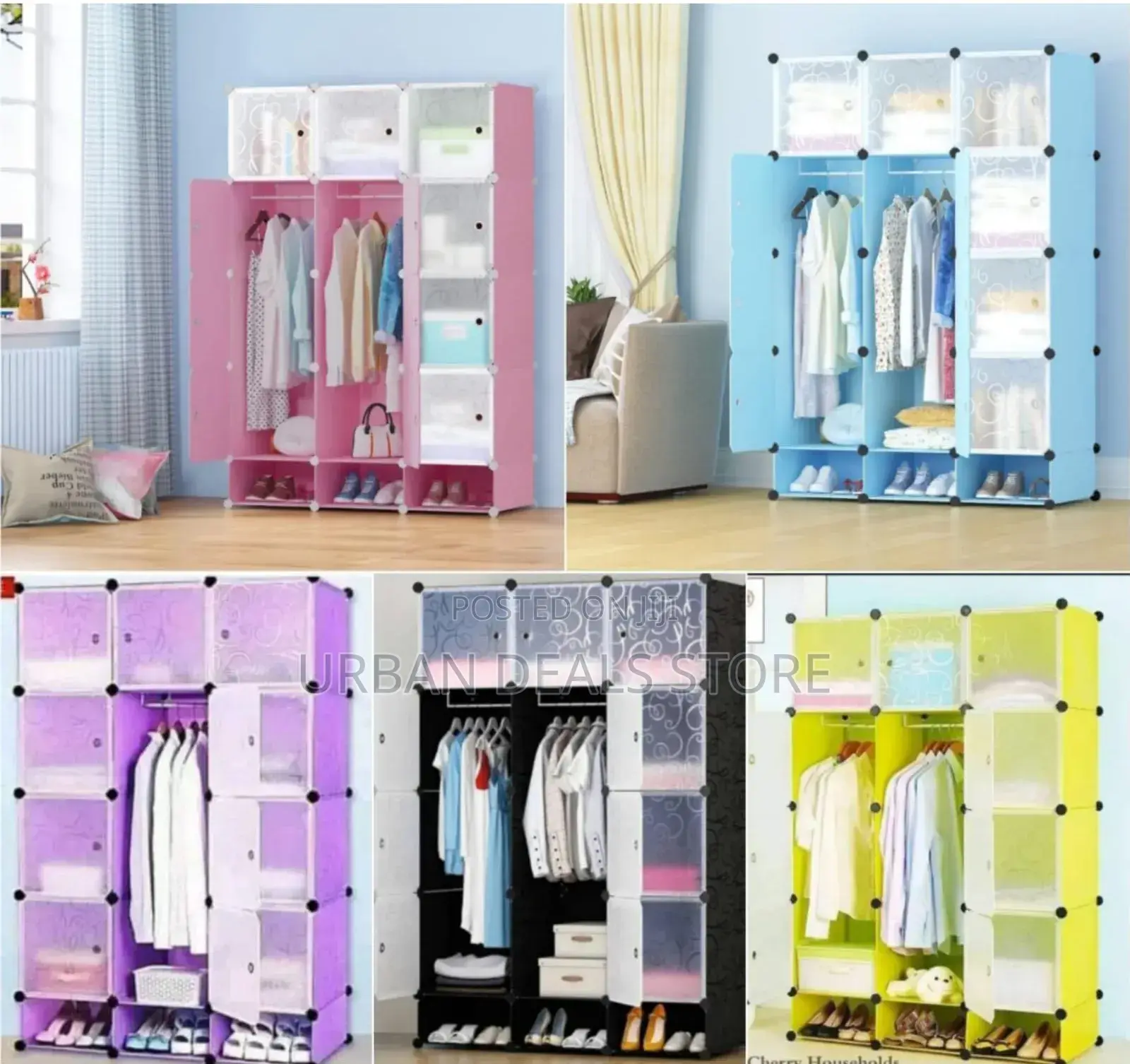 Portable 3-Column Plastic Wardrobe Available in Different Colors