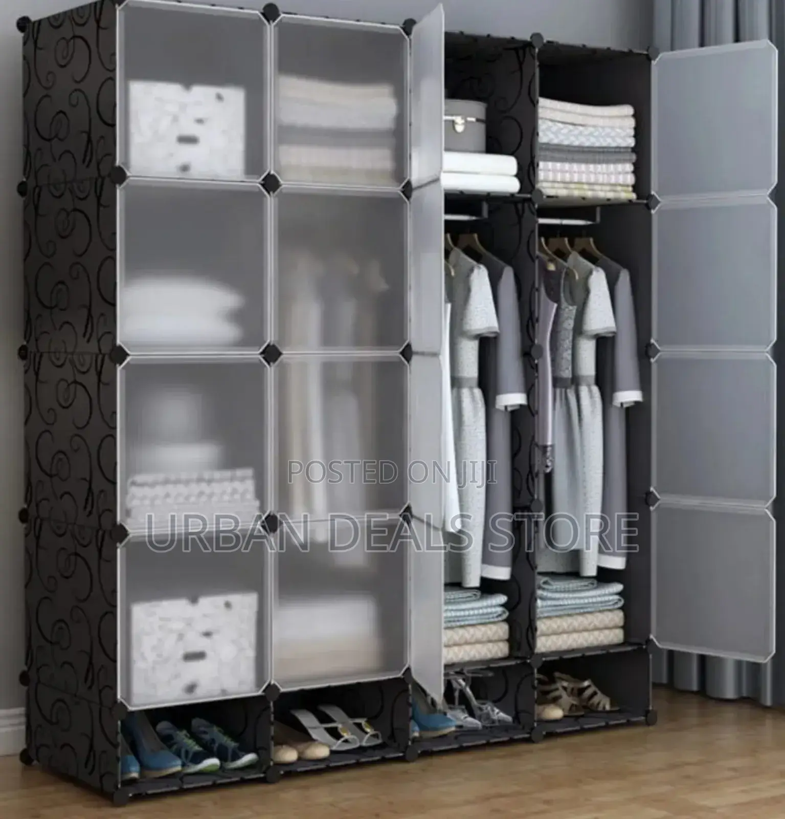 Portable 4- Column Plastic Wardrobes Available in Different Colours